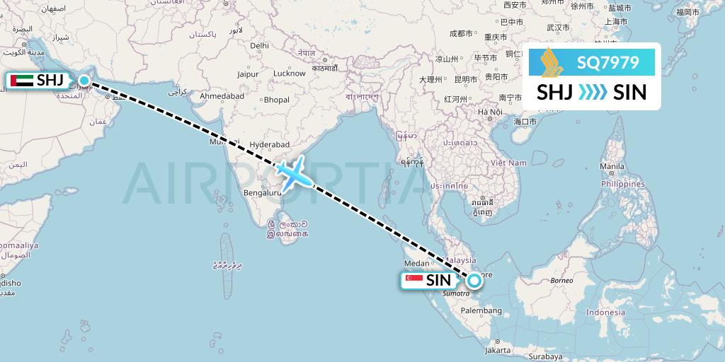 SQ7979 Singapore Airlines Flight Map: Sharjah to Singapore
