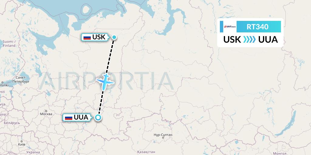 RT340 UVT aero Flight Map: Usinsk to Bugulma