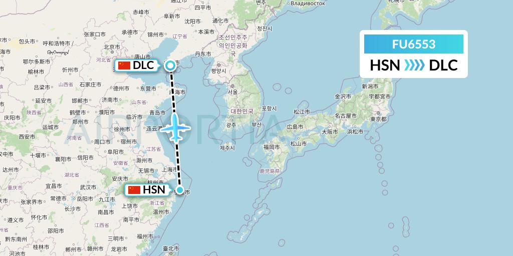 FU6553 Fuzhou Airlines Flight Map: Zhoushan to Dalian
