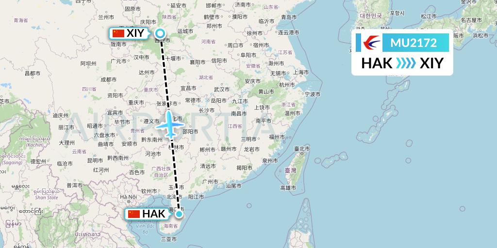 MU2172 China Eastern Airlines Flight Map: Haikou to Xi'an
