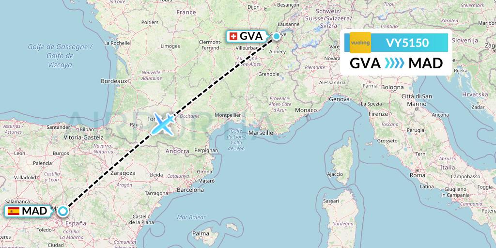 VY5150 Vueling Flight Map: Geneva to Madrid