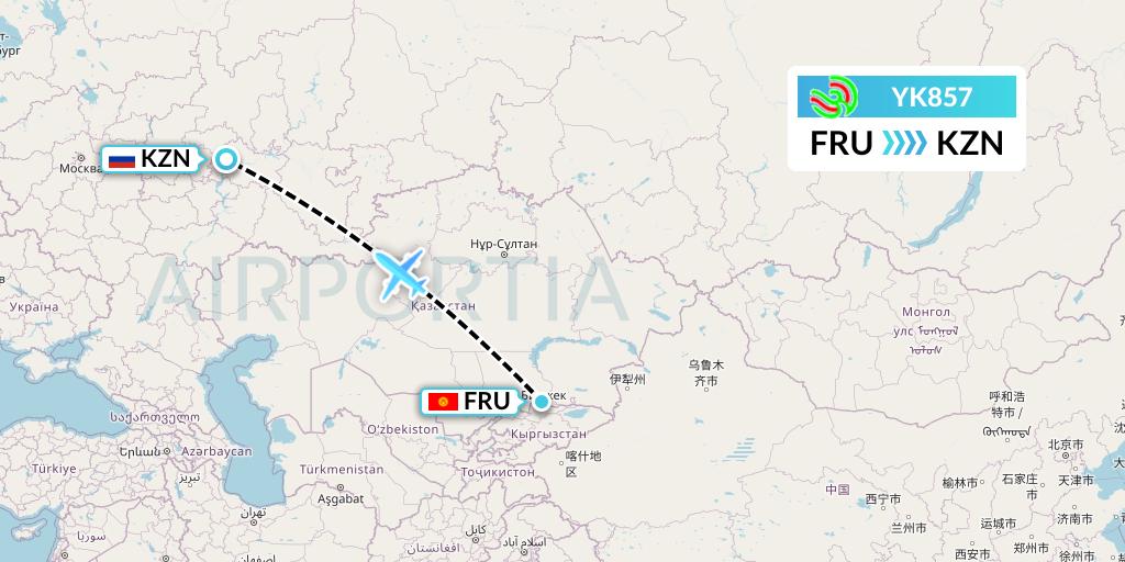 YK857 Avia Traffic Flight Map: Bishkek to Kazan