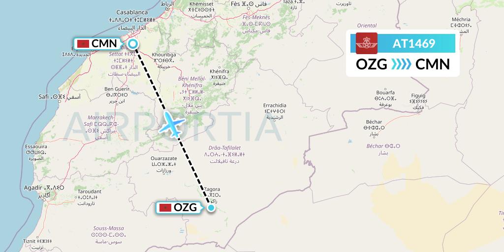 AT1469 Royal Air Maroc Flight Map: Zagora to Casablanca