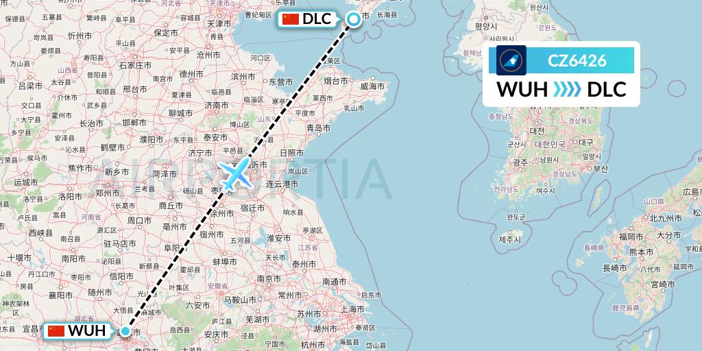 CZ6426 China Southern Airlines Flight Map: Wuhan to Dalian