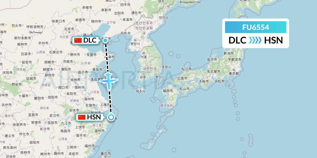 FU6554 Fuzhou Airlines Flight Map: Dalian to Zhoushan
