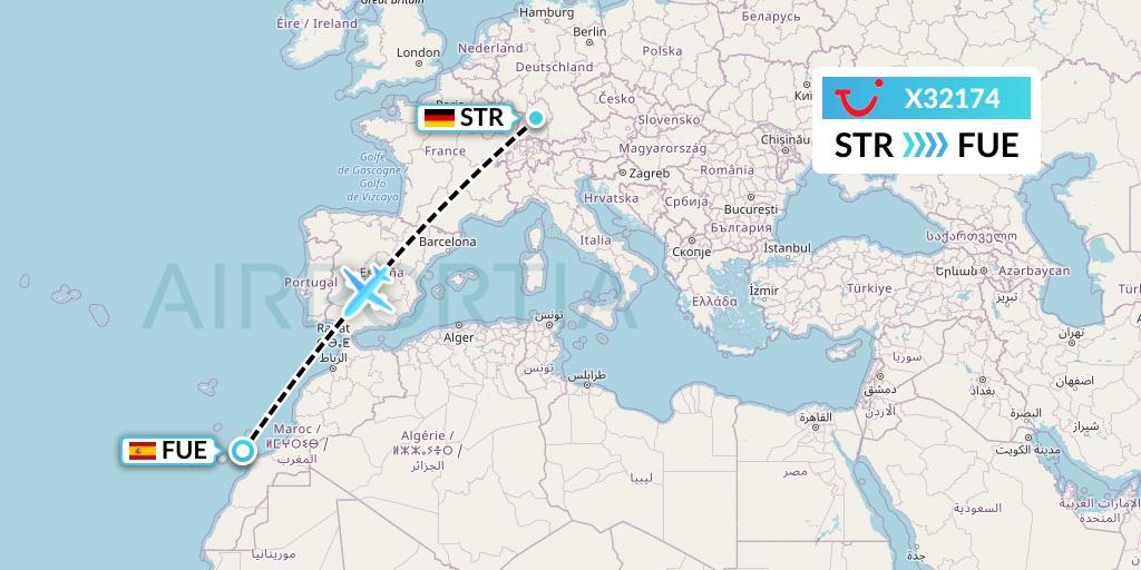 X32174 TUI fly Germany Flight Map: Stuttgart to Fuerteventura