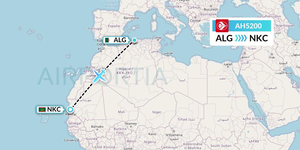 AH5200 Air Algerie Flight Map: Algiers to Nouakchott