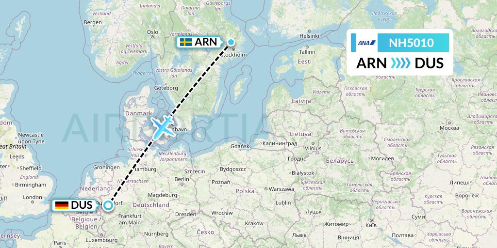 NH5010 All Nippon Airways Flight Map: Stockholm to Dusseldorf