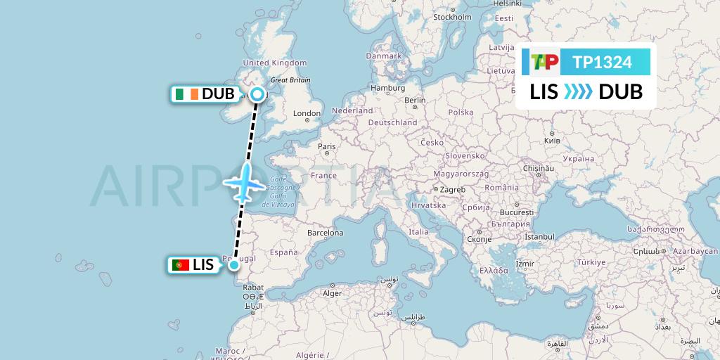 TP1324 TAP Portugal Flight Map: Lisbon to Dublin