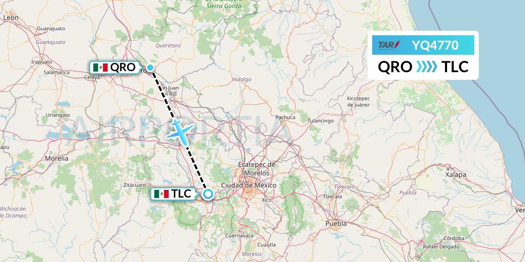 YQ4770 TAR Aerolineas Flight Map: Queretaro to Mexico City