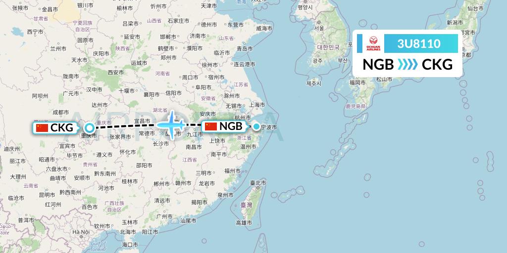 3U8110 Sichuan Airlines Flight Map: Ningbo to Chongqing