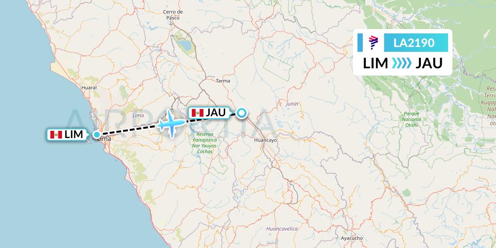 LA2190 LAN Airlines Flight Map: Lima to Jauja