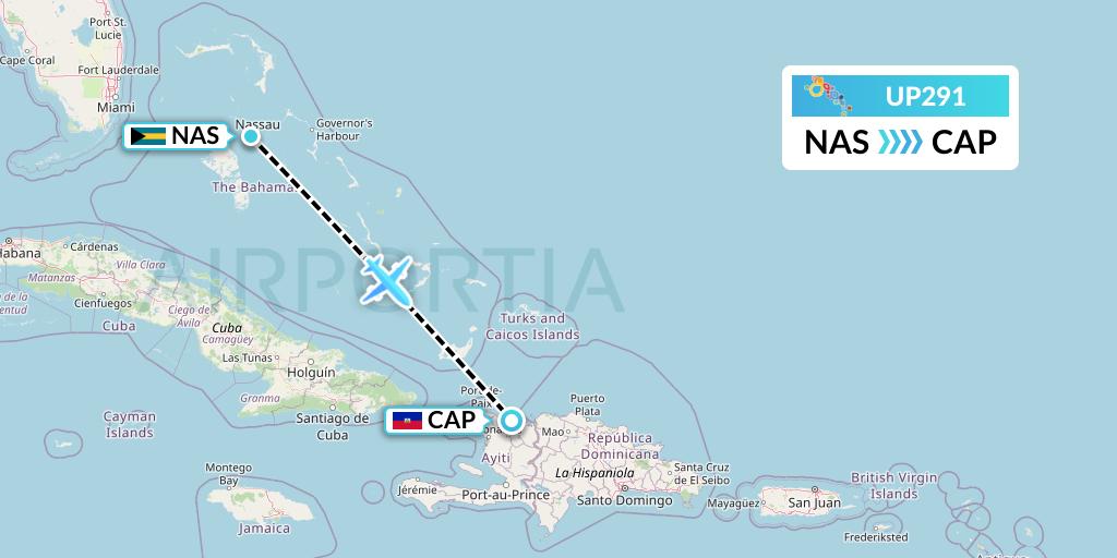 UP291 Bahamasair Flight Map: Nassau to Cap-Haitien