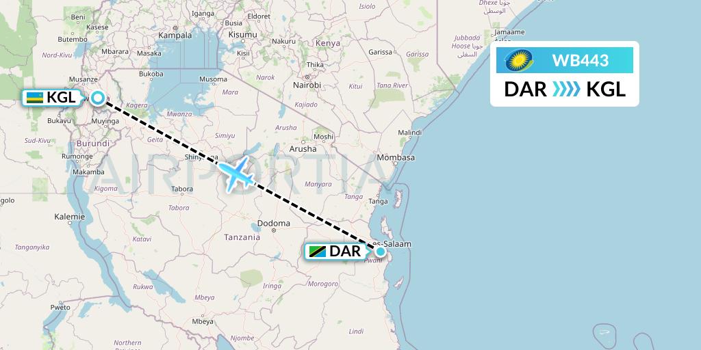 WB443 RwandAir Flight Map: Dar-es-Salaam to Kigali