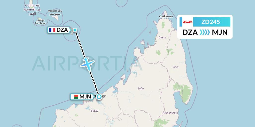 ZD245 EWA Air Flight Map: Dzaoudzi to Madagascar