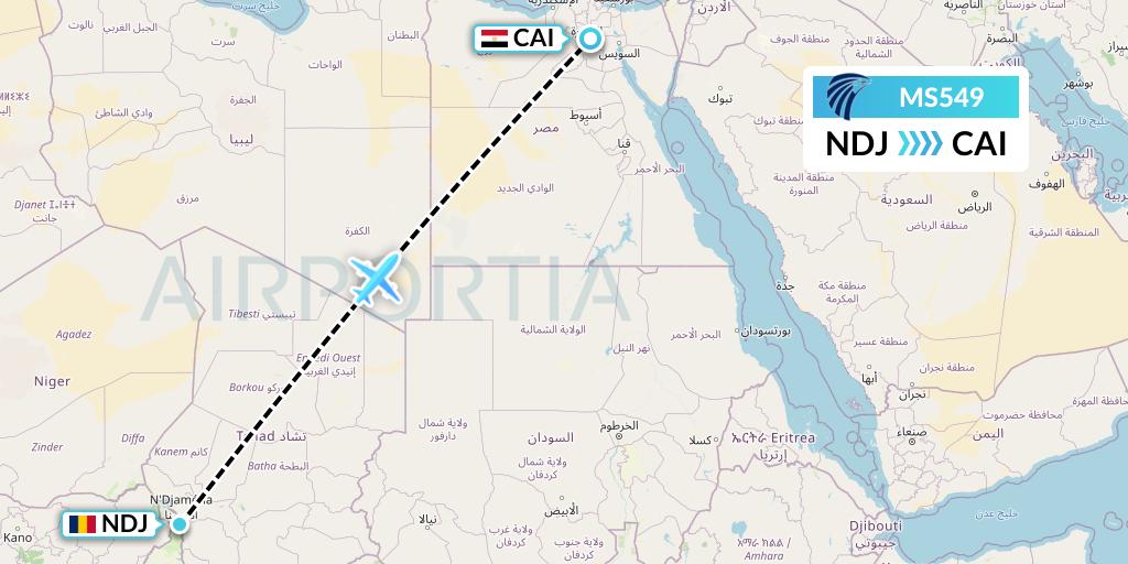 MS549 EgyptAir Flight Map: N'Djamena to Cairo