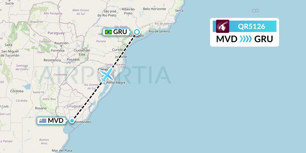 QR5126 Qatar Airways Flight Map: Montevideo to Sao Paulo