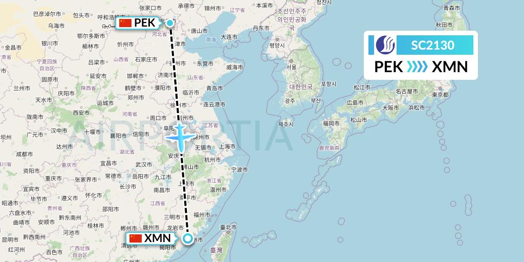 SC2130 Shandong Airlines Flight Map: Beijing to Xiamen