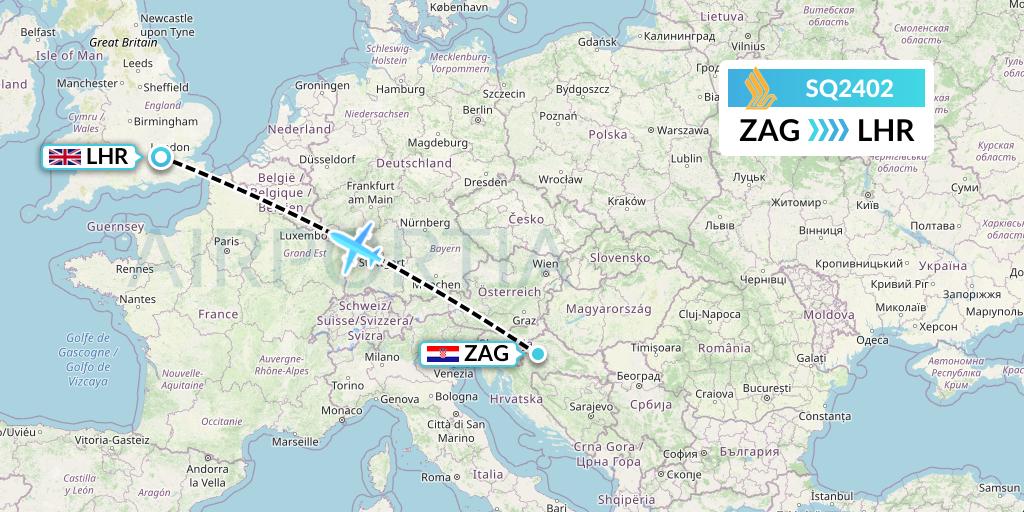 SQ2402 Singapore Airlines Flight Map: Zagreb to London