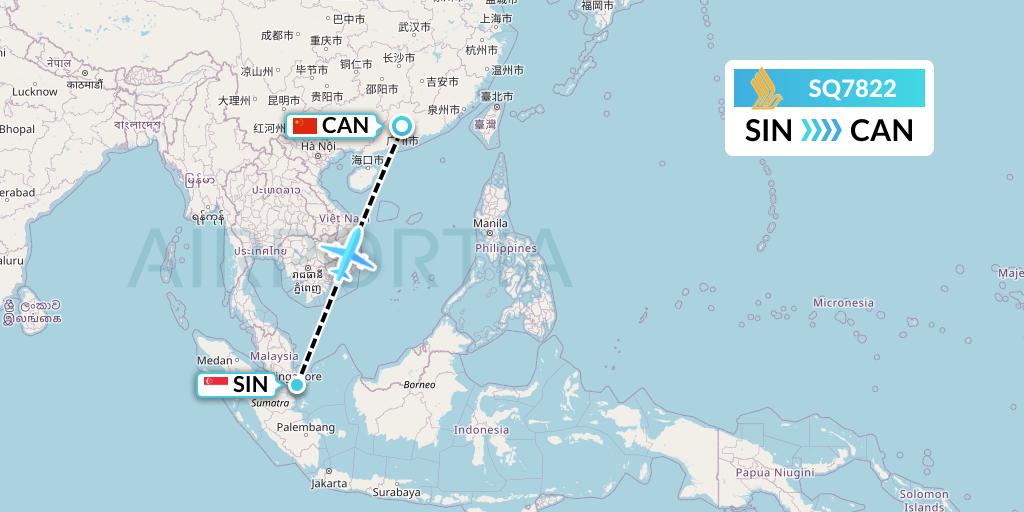 SQ7822 Singapore Airlines Flight Map: Singapore to Guangzhou