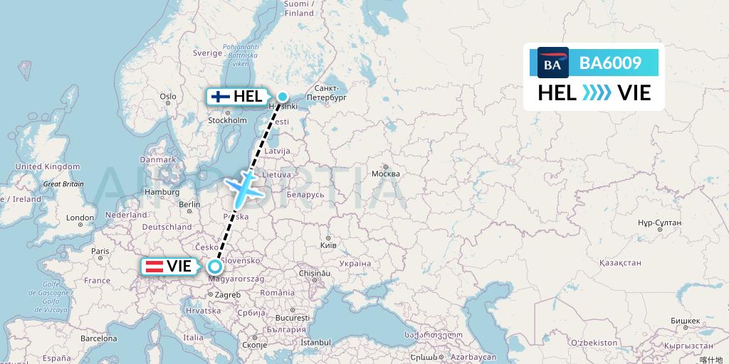 BA6009 British Airways Flight Map: Helsinki to Vienna
