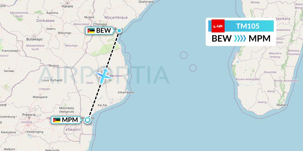 TM105 LAM Mozambique Airlines Flight Map: Beira to Maputo