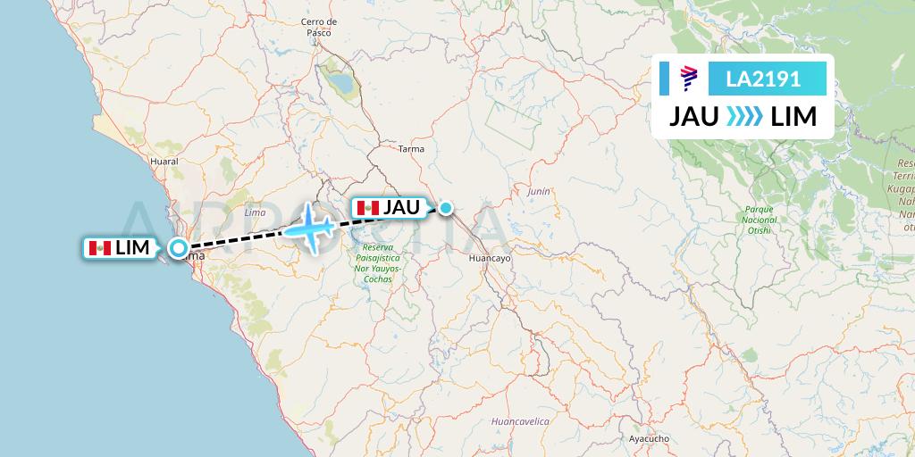 LA2191 LAN Airlines Flight Map: Jauja to Lima