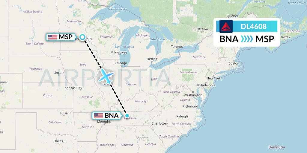 DL4608 Delta Air Lines Flight Map: Nashville to Minneapolis
