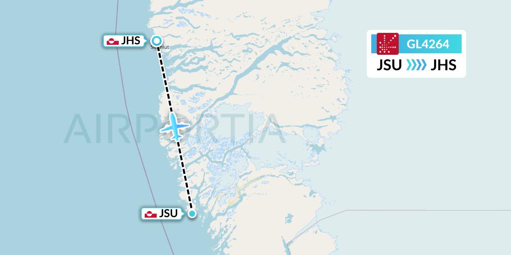 GL4264 Air Greenland Flight Map: Maniitsoq to Sisimiut