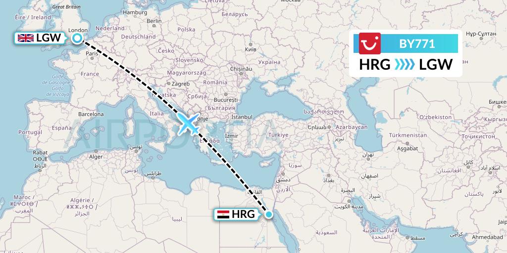 BY771 TUI Airways Flight Map: Hurghada to London