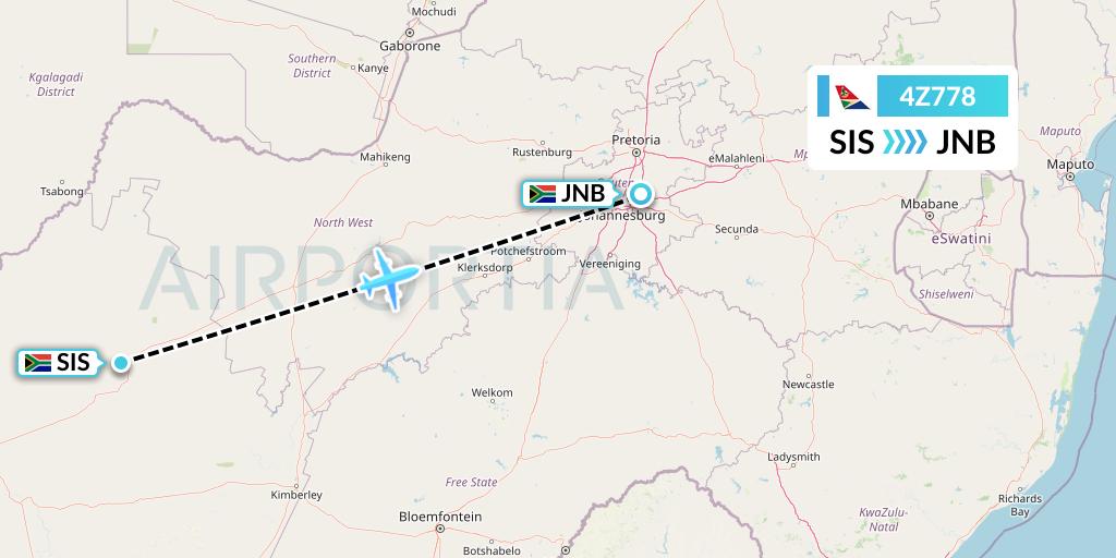 4Z778 Airlink Flight Map: Sishen to Johannesburg