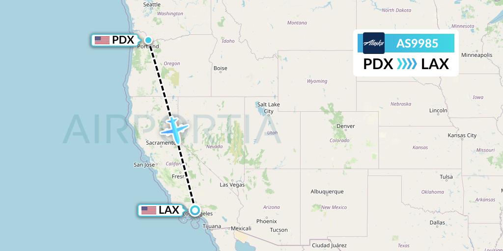 AS9985 Alaska Airlines Flight Map: Portland to Los Angeles