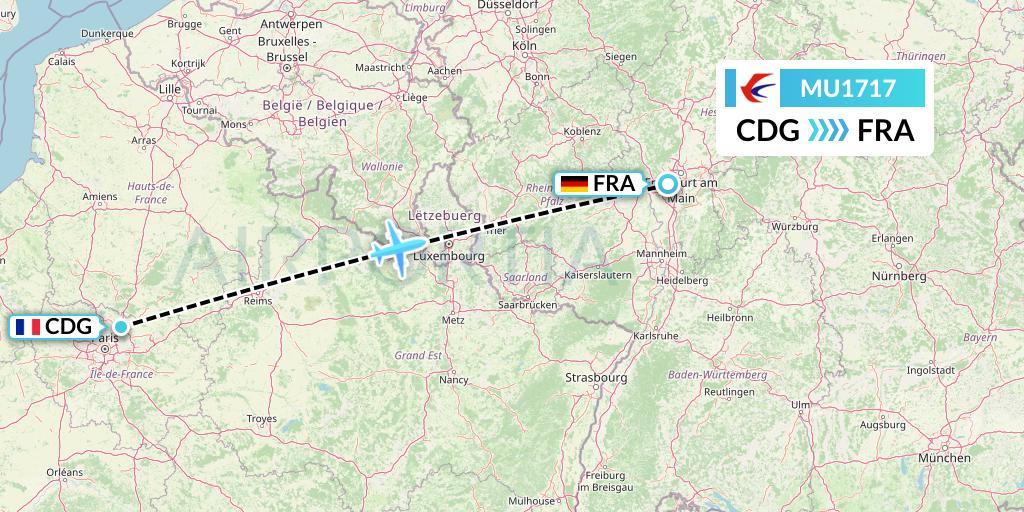 MU1717 China Eastern Airlines Flight Map: Paris to Frankfurt
