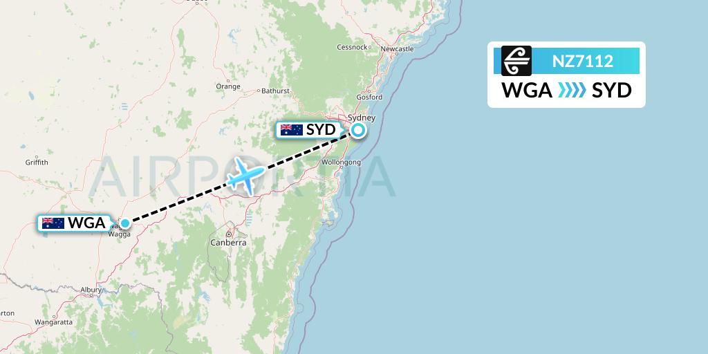 NZ7112 Air New Zealand Flight Map: Wagga Wagga to Sydney