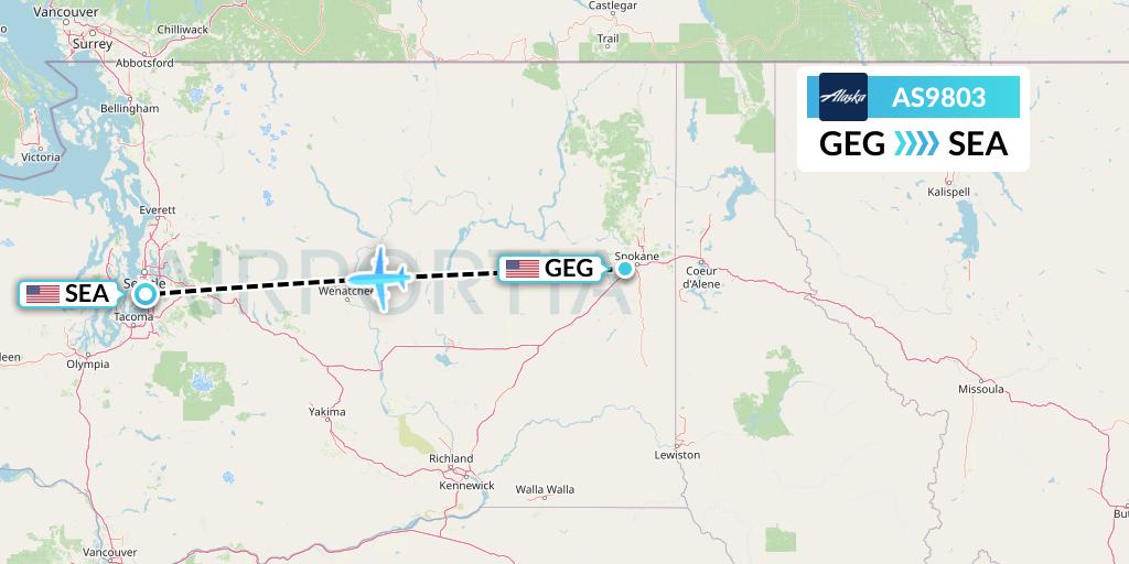 AS9803 Alaska Airlines Flight Map: Spokane to Seattle