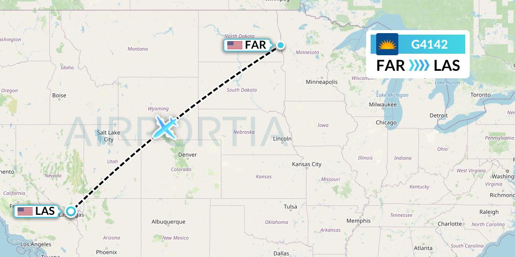 G4142 Allegiant Air Flight Map: Fargo to Las Vegas