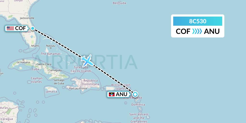 8C530 Air Transport International Flight Map: Cocoa to Antigua
