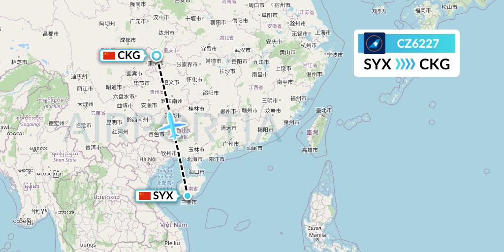 CZ6227 China Southern Airlines Flight Map: Sanya to Chongqing