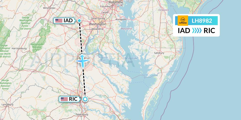 LH8982 Lufthansa Flight Map: Washington to Richmond