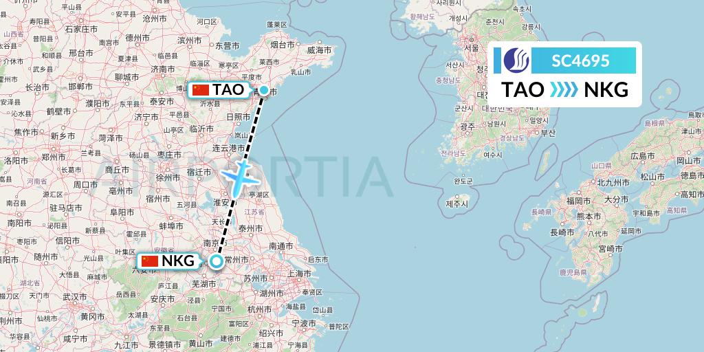 SC4695 Shandong Airlines Flight Map: Qingdao to Nanjing