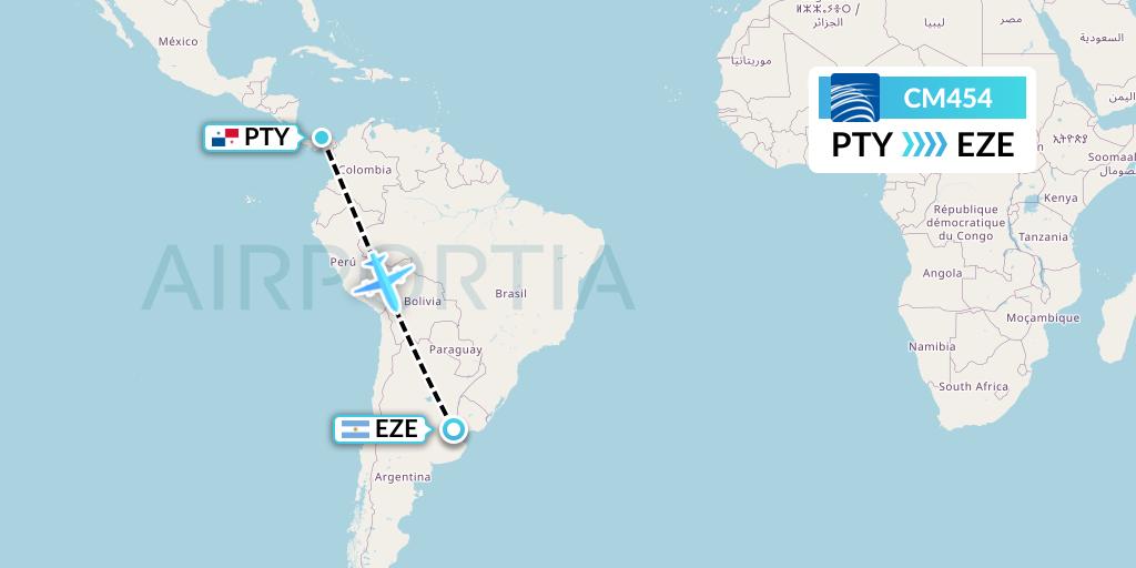 CM454 Copa Airlines Flight Map: Panama City to Buenos Aires