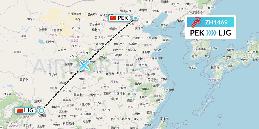 ZH1469 Shenzhen Airlines Flight Map: Beijing to Lijiang