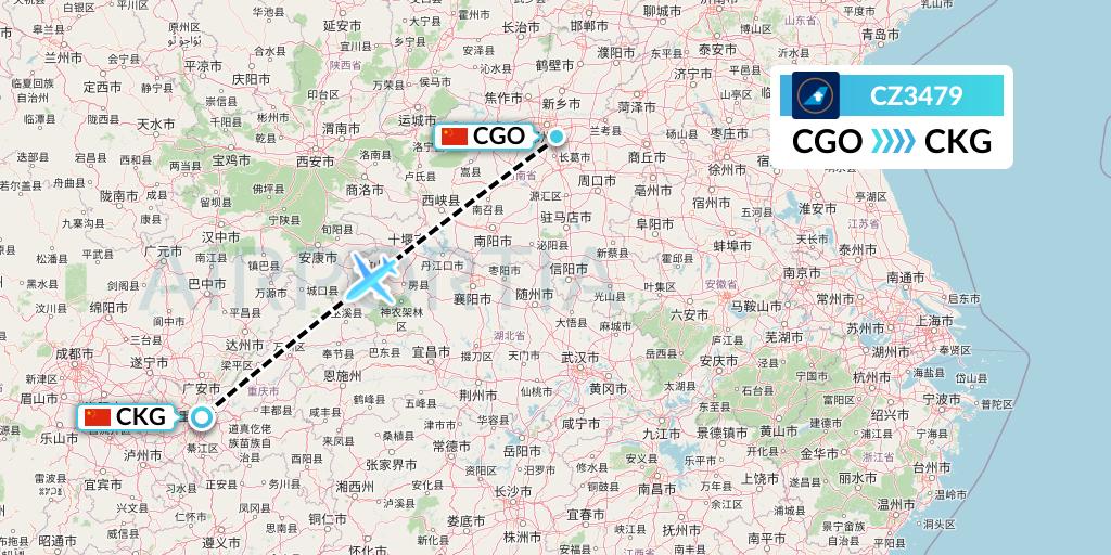 CZ3479 China Southern Airlines Flight Map: Zhengzhou to Chongqing