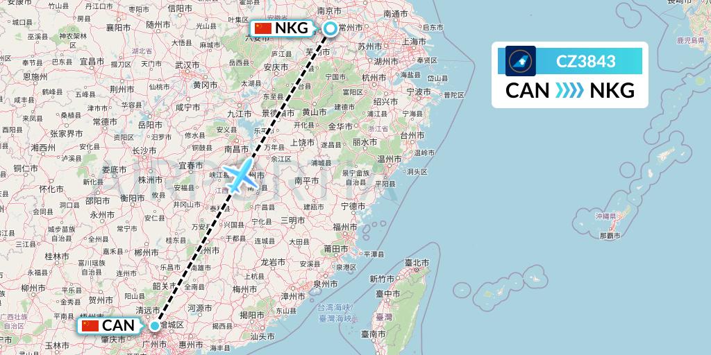 CZ3843 China Southern Airlines Flight Map: Guangzhou to Nanjing