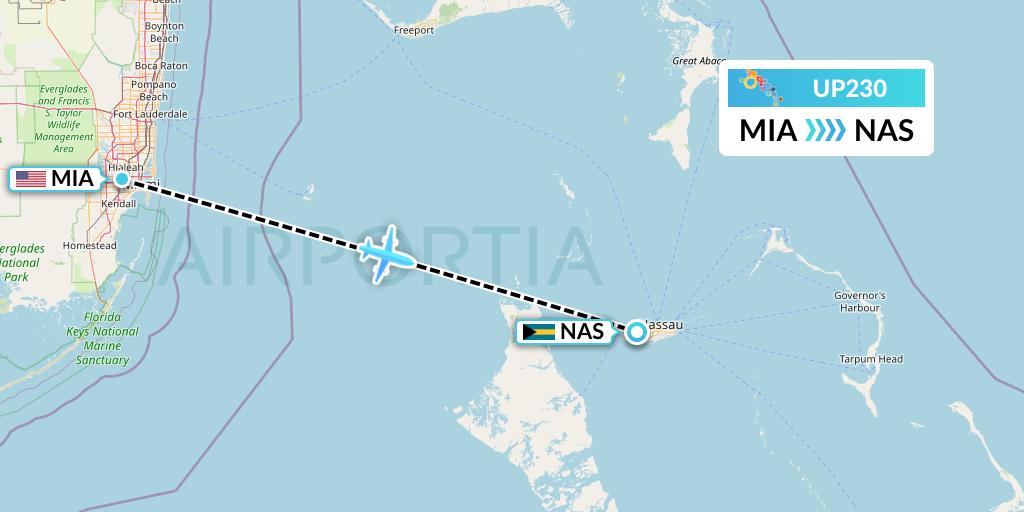 UP230 Bahamasair Flight Map: Miami to Nassau