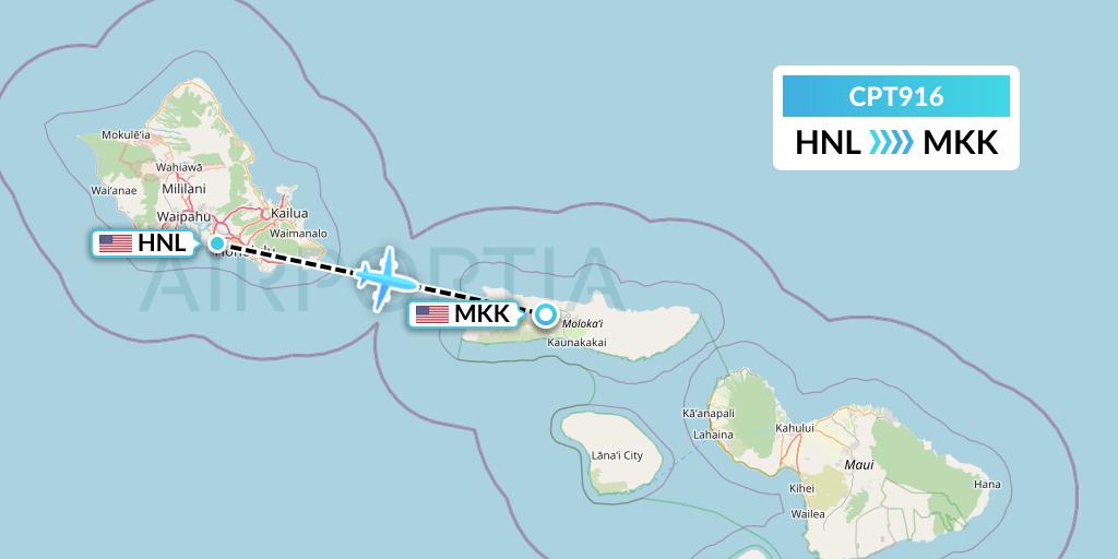 CPT916 Corporate Air Flight Map: Honolulu to Kaunakakai