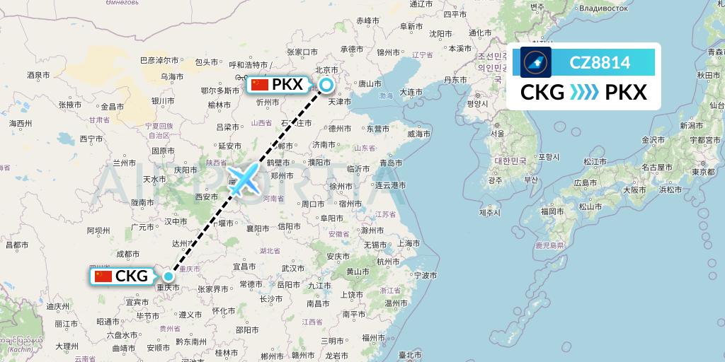 CZ8814 China Southern Airlines Flight Map: Chongqing to Beijing