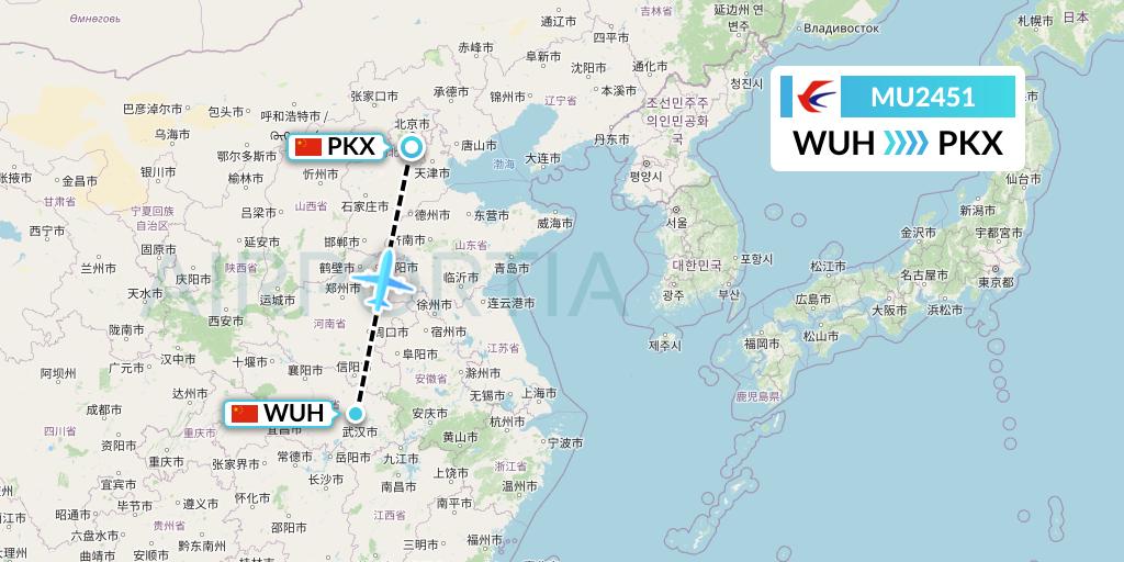 MU2451 China Eastern Airlines Flight Map: Wuhan to Beijing
