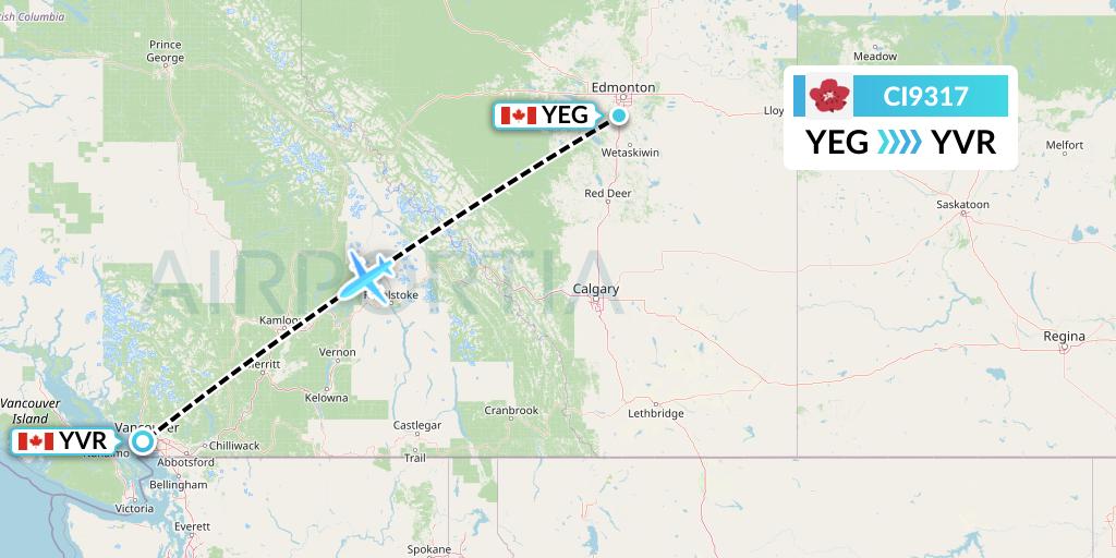 CI9317 China Airlines Flight Map: Edmonton to Vancouver