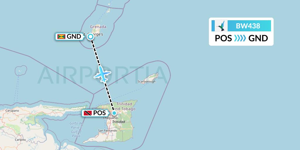 BW438 Caribbean Airlines Flight Map: Port of Spain to Point Salines